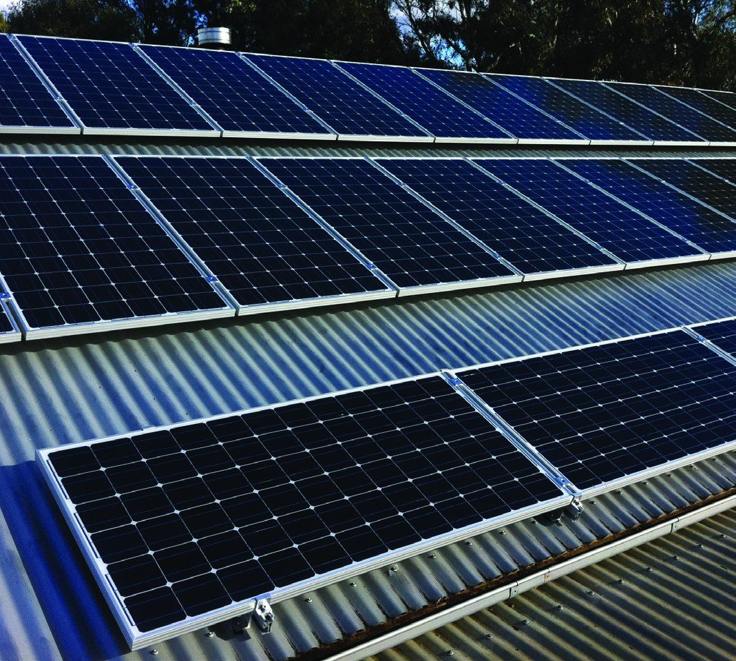 Rows of solar panels on a Colorbond roof