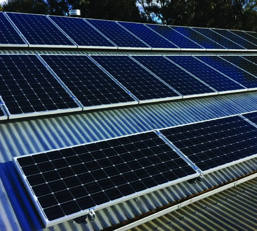 Rows of solar panels on a Colorbond roof